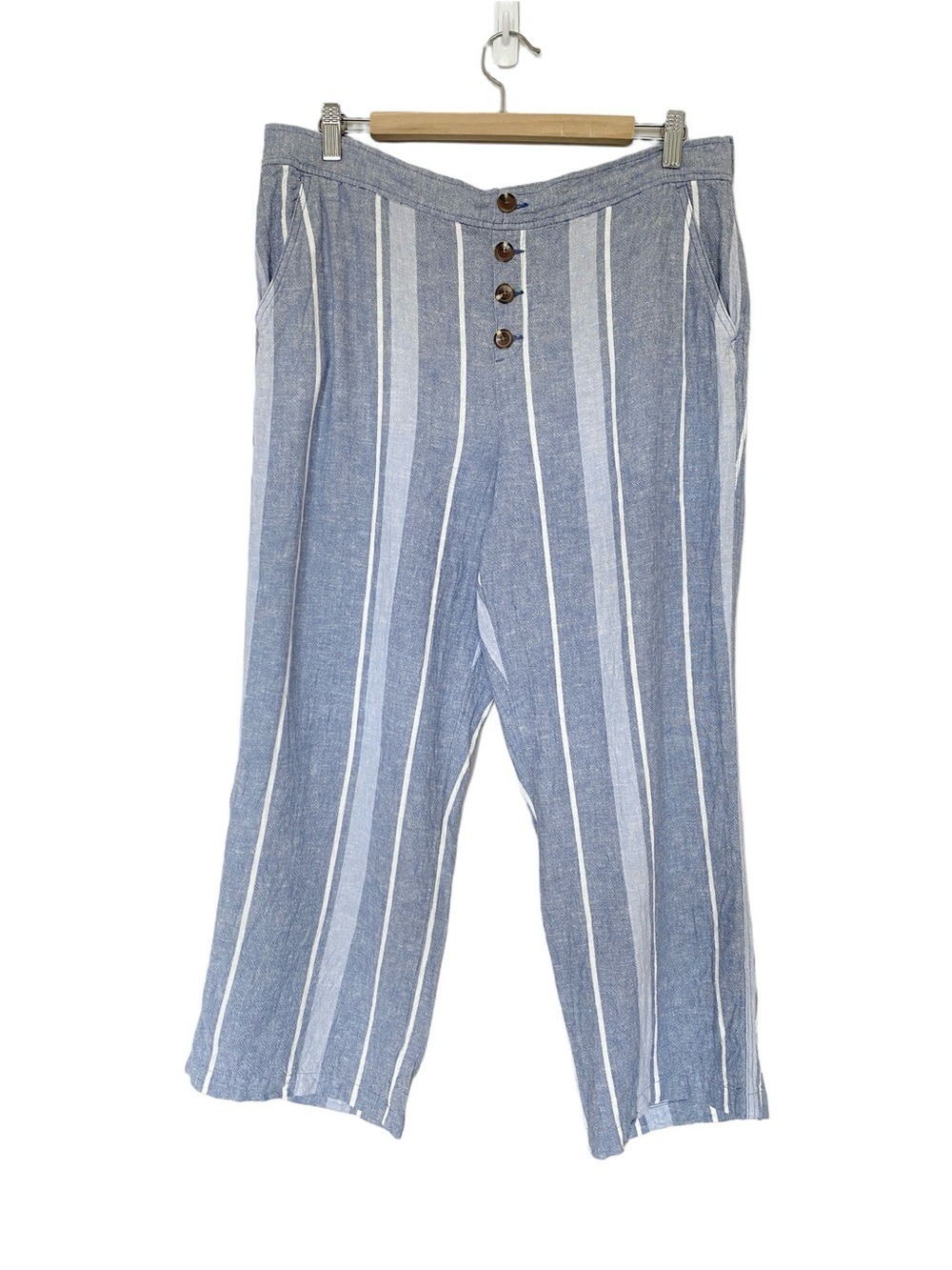 Ellen Tracy Linen Blend Striped Pants Striped Blue Size L